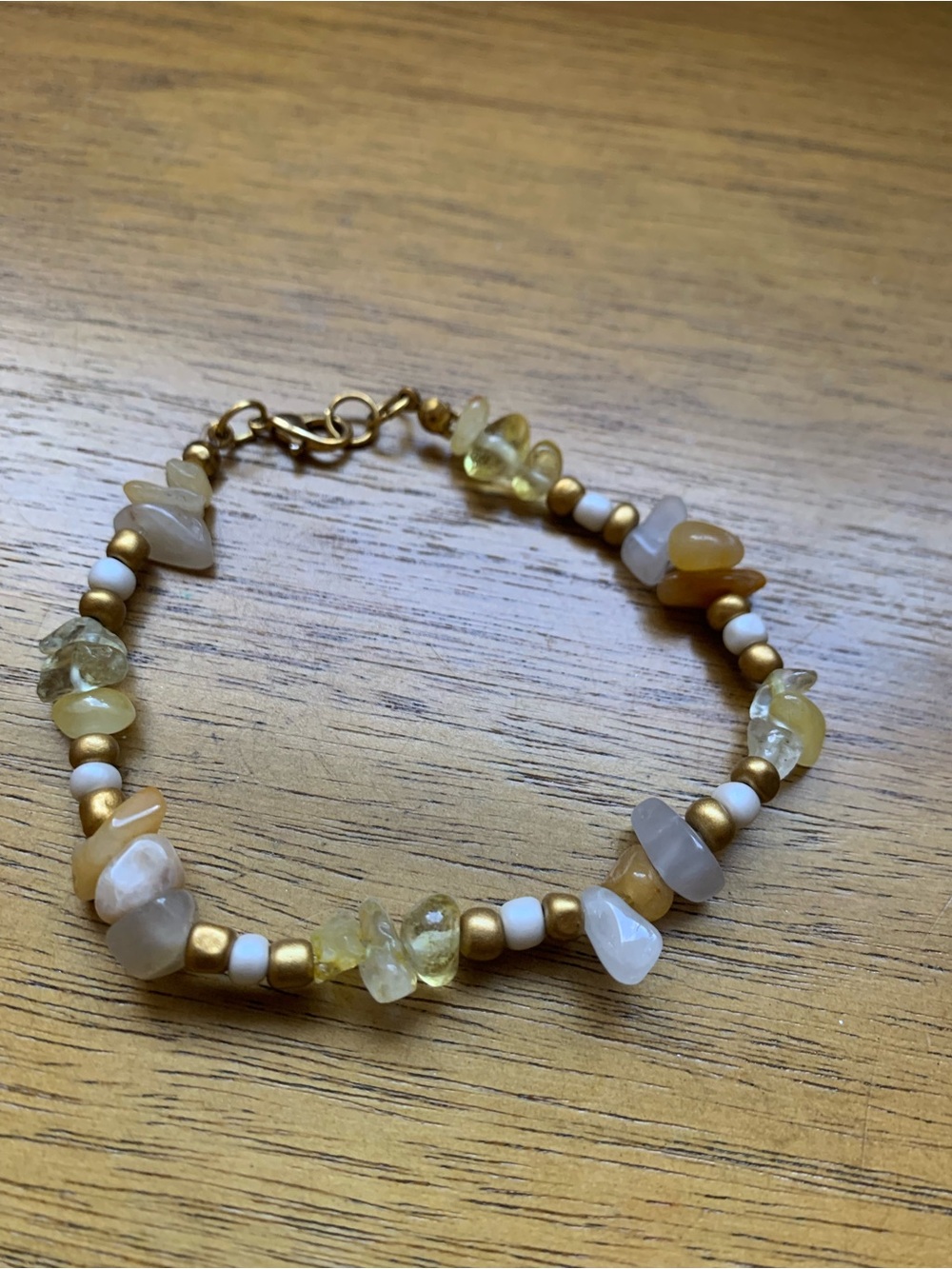 Handcrafted Yellow and White Beaded Gemstone Bracelet